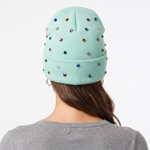 Gorro de Invierno Tejido Personalizado Color Menta con Bordado y Detalles de Perlas y Diamantes de Imitación para Mujer - Product Image 6