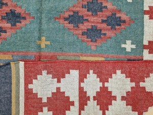 Tapis Kilim fait main à motif géométrique, tissage plat, laine acrylique, rectangulaire, pour salon, avec support en jute - Product Image 5