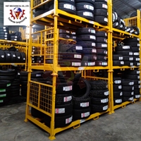 Carro de Almacenamiento Industrial Plegable y Apilable de 5 Niveles con Ruedas, Estantes Metálicos para Almacenamiento de Carga y Neumáticos