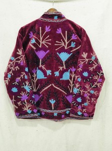 Veste en velours violet brodée avec un motif floral, col mandarin, manches longues, vêtement d'automne, broderie à la main, vestes pour femmes - Product Image 2
