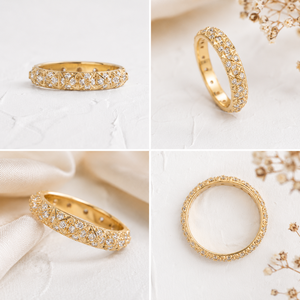 925 Sterling Silver 18K Gold Plated Round Cut Moissanite Pave Setting Full Eternity Engagement Band Unisex Vintage Elegant 15g - Product Image 2