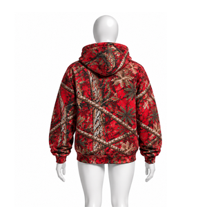 Red Nature Print Full <b>Zip</b> Hoodie <b>Mens</b> Outdoor Hooded Sweatshirt with Drawstring Kangaroo Pockets Casual Winter Streetwear <b>Top</b> - Product Image 2