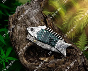 Couteau à lame non interchangeable de 7,5 pouces en acier Damas de qualité industrielle UA Supplies, 58 HRC, pointe tombante, manche en nid d'abeille et en acier, OEM - Product Image 2