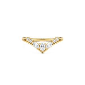 14K Solid Gold Chevron V Shaped Diamond <b>Ring</b> Curved Engagement Band Nesting <b>Ring</b> Pear Marquise Round Lab Diamond Stackable <b>Ring</b> - Product Image 1