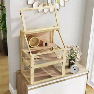 Gabbia Moderna in Legno a 3 Livelli 61x41x75 cm per Piccoli Animali, Alloggio per l'Allevamento di Criceti, Casetta Solida in Legno con Motivo Animale - Product Image 5
