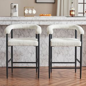 Set di 2 Sgabelli da Bar Moderni in Tessuto Bouclé con Struttura in Metallo Imbottita e Braccioli per Isola Cucina - Product Image 6