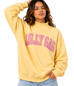 Sweat-shirt en molleton de coton à col montant pour femme Lollygag, avec logo personnalisé, appliqué à carreaux, broderie, coupe ample, écologique - Product Image 4