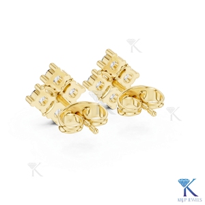Lab Grown Diamond Luxury Ornate Rhombus <b>Stud</b> Earrings 4 Stone Cluster 18K Solid Gold Women's Jewelry Wedding Party Bridal - Product Image 6
