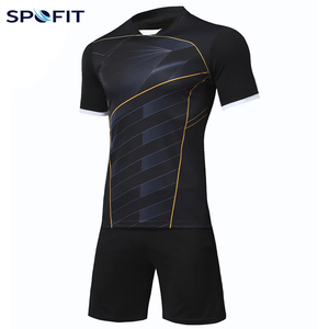 SPOFIT ชุดฟุตบอลสำหรับผู้ใหญ่แบบไม่จำกัดเพศสีดำพิมพ์ลายเรขาคณิตแขนสั้นปกติระบายความชื้นป้องกันแบคทีเรียระบายอากาศได้ - Product Image 2