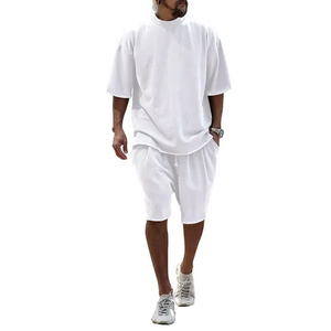 Custom Casual Workout Outfit Two Piece <b>Tshirt</b> Short Set Unisex Summer Clothing 2 Piece Blank t Shirt and Shorts Set for Men - Product Image 1