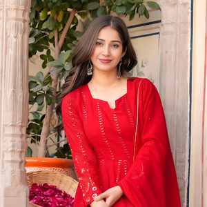 Hermoso Conjunto de Traje Anarkali Bordado para Fiestas, Talla XS, Anarkali con Dupatta y Pallu - Product Image 4