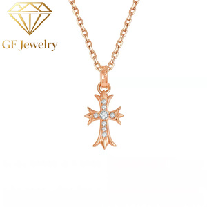 Collier pendentif double croix vintage en or rose 18 carats avec diamants de laboratoire, bijou raffiné pour un look superposé, cadeau idéal - Product Image 2