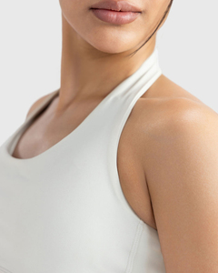 White <b>Halter</b> <b>Neck</b> Sports <b>Bra</b> Seamless Medium Support Yoga Workout Top Breathable Fitness Wear - Product Image 2