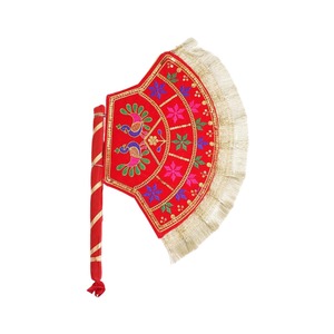 Abanico Étnico Bordado a Mano, Decorativo, con Flecos, para Bodas, Arte Folclórico Rojo - Product Image 5
