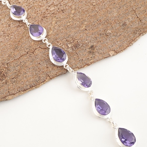 Bracelets en argent sterling 925 avec pierres d'iolite taillées en forme de poire, élégants, sertis avec une monture à facettes, chaîne tendance pour femmes. - Product Image 1