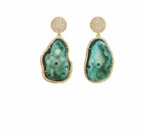 Pendientes de Plata de Ley 925 con Geoda Verde Engastada en Oro de 18K y Circonitas Cúbicas Incrustadas, Venta al por Mayor de Pendientes Chapados en Oro - Product Image 1