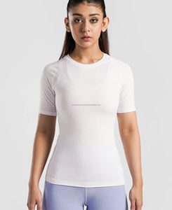 Round Neck Women's Compression Fitness Half Sleeve <b>Shirt</b> Breathable Spandex <b>Polyester</b> Gym-Wear & Running Digital Printing - Product Image 1