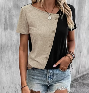 T-shirt décontracté à manches courtes et col rond pour femme, avec boutons sur le devant - Product Image 5