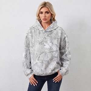 Women’s <b>Grey</b> Pullover Hoodie Oversized Printed Fleece <b>Sweatshirt</b> with Kangaroo Pocket - Product Image 1