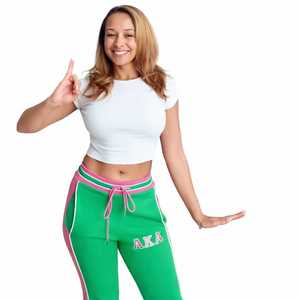 Pantalon de jogging AKA Green Air Tech Fleece pour femme, rayures roses, confort premium - Product Image 4