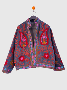 Veste en coton brodée à la main à motifs floraux, col mandarin, manches longues, grande taille, style Prairie Chic pour femme, tenue d'automne - Product Image 1