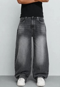Jean en coton bleu glace, coupe ample et large, délavage clair, délavage à la pierre, écologique, pour le printemps - Product Image 1