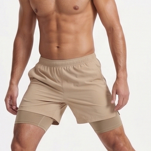 Elastic Waist Double <b>Layer</b> Shorts Men Workout Wear Compression 2 in 1 Shorts Polyester Cotton Sportswear Running Dual Shorts - Product Image 1