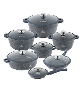 Ensemble complet de casseroles en granit Life Smile avec couvercles à rebord en silicone, poignées amovibles, antiadhésives, compatibles induction - Product Image 1
