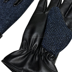 Blue Tweed <b>Gloves</b> Luxury Winter Black Sheepskin Leather Mens Fashion Full Finger Stylish <b>Warm</b> Premium Winter <b>Gloves</b> - Product Image 2
