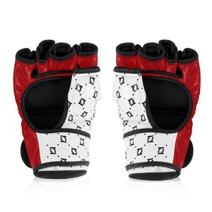 Dernier modèle de gants de MMA Fairtex blancs et rouges en cuir, paume ouverte, sangle réglable, équipement de combat, entraînement et sparring Muay Thai - Product Image 3