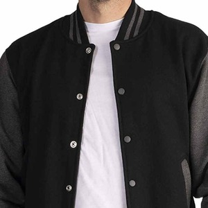 Nouvelle veste bomber universitaire en laine bleu roi et cuir noir, col montant, style universitaire, design streetwear, logo frontal - pour l'hiver - Product Image 5