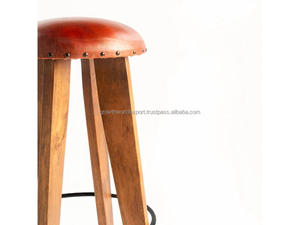 เก้าอี้บาร์ไม้พร้อมเบาะหนัง เก้าอี้บาร์ไม้ทรงสูงแบบเรียบง่ายพร้อมเบาะรองนั่ง เก้าอี้บาร์ไม้ทันสมัยพร้อมที่พักเท้า ทำจากไม้เนื้อแข็ง - Product Image 4