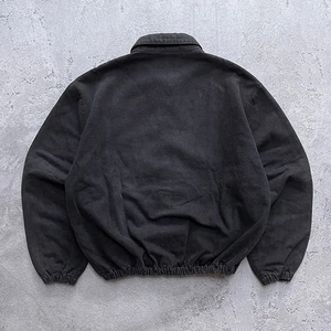 Chaqueta Bomber de Cuero PU Negra para Hombre, Cuello Camisero, Corte Holgado Informal, Acabado Lavado, Resistente al Viento, Estilo Retro, Manga Regular - Product Image 2