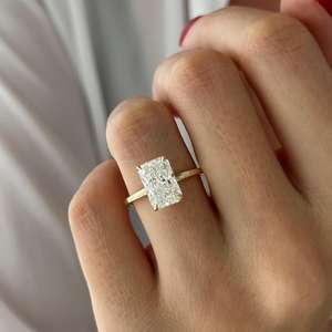 3 Carat Elongated Radiant E VVS2 Lab Grown <b>Diamond</b> Solitaire <b>Ring</b> , Yellow Gold Thin Minimalist Engagement <b>Ring</b> , IGI Certified - Product Image 1