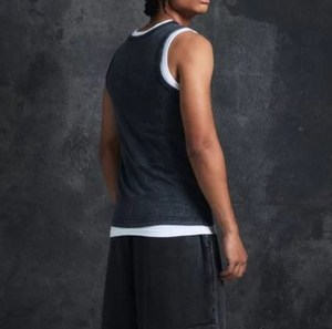Camiseta sin mangas de doble capa para hombre, estilo casual, de algodón desgastado con lavado ácido, colores contrastantes, transpirable, tejido de punto, ¡la más vendida! - Product Image 3
