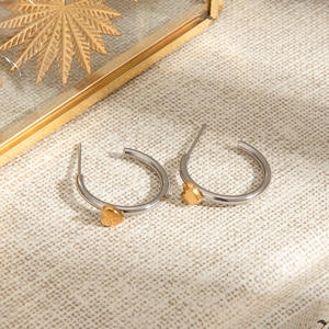 Joyería Minimalista, Pendientes de Aro de Acero Inoxidable Chapados en Oro de 18K, Dos Tonos, con Forma de Corazón, para Uso Diario, Regalo - Product Image 4
