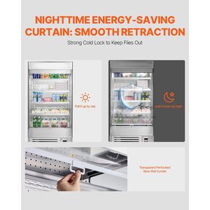 Frigorifero Commerciale a 4 Ripiani con Vetrina Aperta e Illuminazione LED, Espositore Refrigerato con Barriera d'Aria per Congelatori e Frigoriferi - Product Image 4