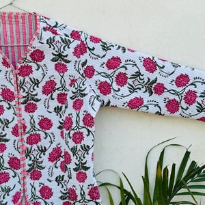 Blazer en coton brodé floral pour femme, col en V, manches trois quarts, veste matelassée faite à la main avec patchwork, été - Product Image 4