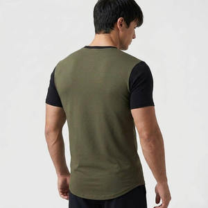 Wholesale Two Tone <b>T</b> <b>Shirt</b> Men Contrast Sleeve Heavyweight Olive Green <b>Raglan</b> Tee Custom Logo Curved Hem Crewneck Blank Apparel - Product Image 6