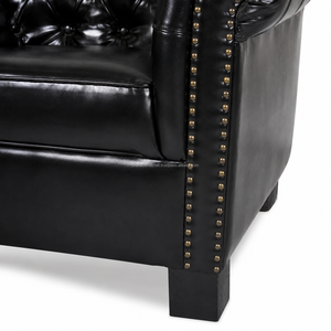 Fauteuil antique en cuir véritable avec structure en bois massif, design classique, rembourrage capitonné, assise confortable pour salon - Product Image 5