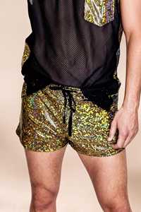 Men's <b>Sequined</b> Drawstring <b>Shorts</b> Gold Holographic Pattern Casual Wear Polyester Fabric Mid Waist <b>Short</b> <b>Shorts</b> - Product Image 6