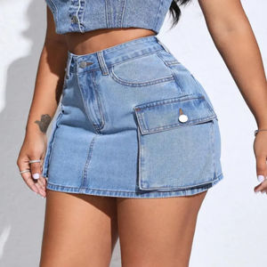 2026 Trending HSI Top Model Acid Wash Semi <b>Stretch</b> <b>Denim</b> <b>Skirts</b> With A Classic Cargo Belt Multi Pockets Fancy Style Front - Product Image 4