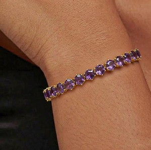 Pulsera de Amatista Natural en Plata de Ley 925 Chapada en Oro, Elegante Gema Púrpura, Joyería de Lujo, Piedra de Nacimiento de Febrero - Product Image 2