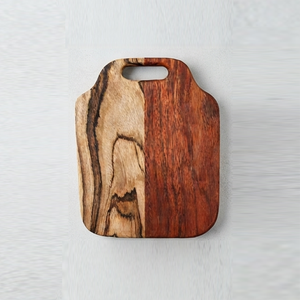 Tabla de cortar de madera arqueada con rayas horizontales multicolor y asa rectangular integrada para cortar verduras - Product Image 6