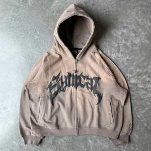 SADICAL Unisex Oversized Hooded <b>Zip</b>-<b>Up</b> Heavyweight 300gsm Fleece Sweatshirt for Logo Streetwear Hip Hop Brown Cotton - Product Image 5