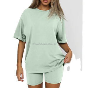 Custom Womens Clothing Sweat Suit 2 Piece t Shirt Tracksuit <b>Set</b> Women High Waist Short Pants Suits t Shirt and Shorts - Product Image 1