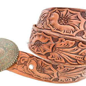 Cinturón de herramientas de cuero occidental de 38mm para unisex en todos los tamaños personalizados y cinturón con hebilla de latón grabada de caballo de forma ovalada de diseñador - Product Image 1