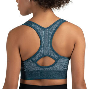 Sujetador deportivo con tiras en la espalda para mujer, diseño con abertura en la espalda, sin costuras, acolchado, soporte medio, transpirable, de secado rápido, para yoga y gimnasio - Product Image 2