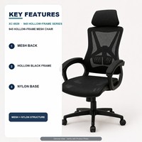 Chaise de bureau en maille à structure creuse avec appui-tête, pivotante, pour bureau ouvert, bureau de direction et espace de travail à domicile