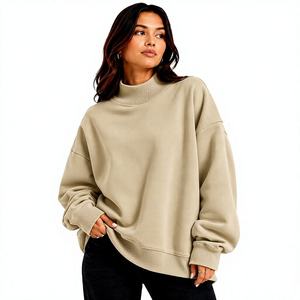 เสื้อสเวตเชิ้ตคอเต่าสีชมพูสดใสทรงโอเวอร์ไซส์ แขนยาว สไตล์ลำลอง สตรีทแวร์ รับผลิตแบบ OEM ODM ขายส่งเสื้อผ้า - Product Image 3
